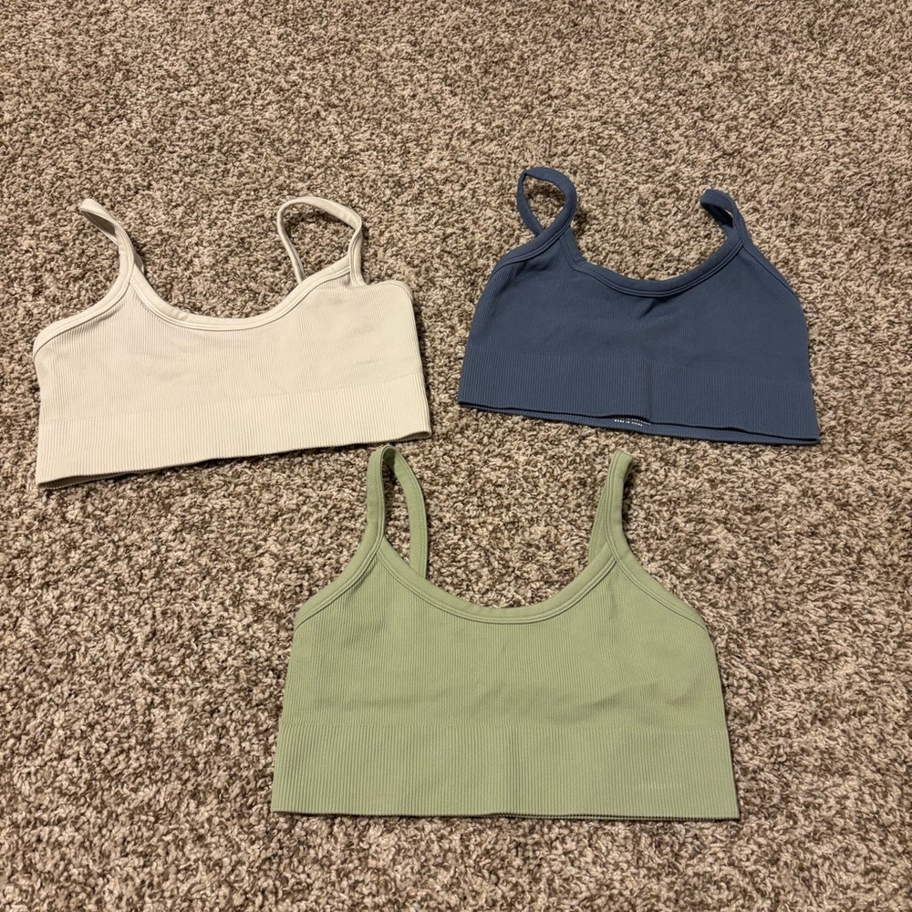White Fox Ribbed Crop Tops - White, Blue, and Green